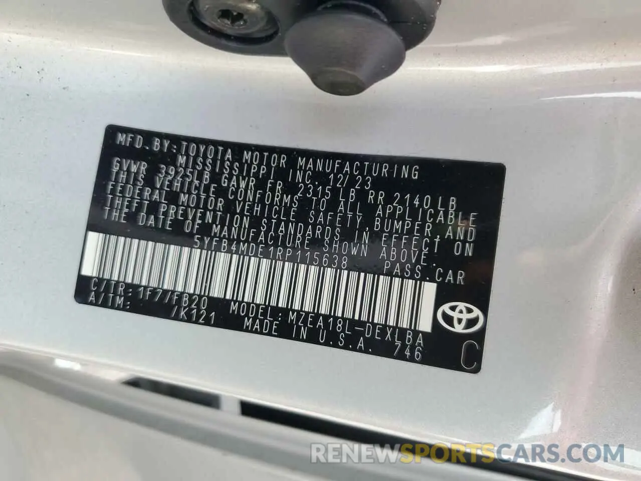 13 Фотография поврежденного автомобиля 5YFB4MDE1RP115638 TOYOTA COROLLA 2024