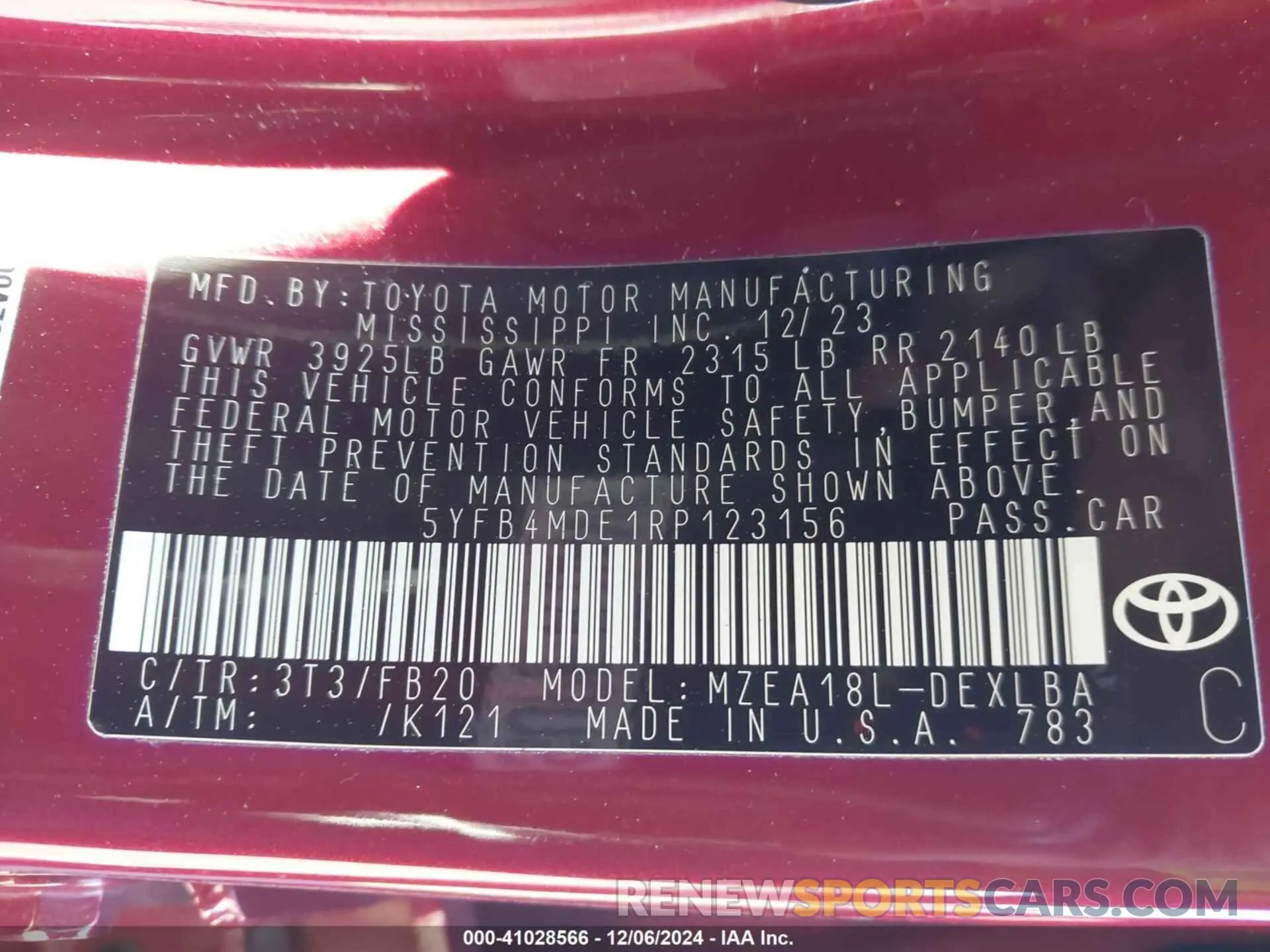 9 Фотография поврежденного автомобиля 5YFB4MDE1RP123156 TOYOTA COROLLA 2024