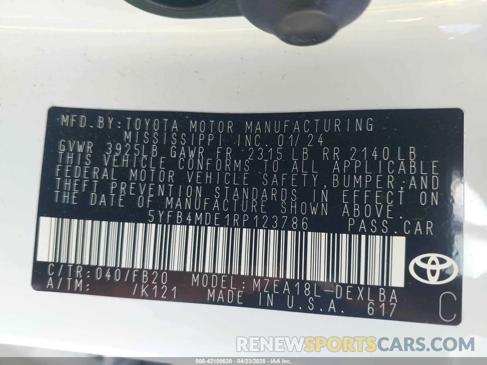 9 Фотография поврежденного автомобиля 5YFB4MDE1RP123786 TOYOTA COROLLA 2024