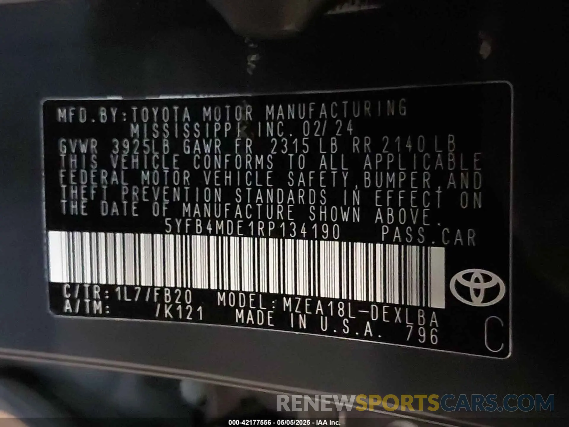 9 Фотография поврежденного автомобиля 5YFB4MDE1RP134190 TOYOTA COROLLA 2024