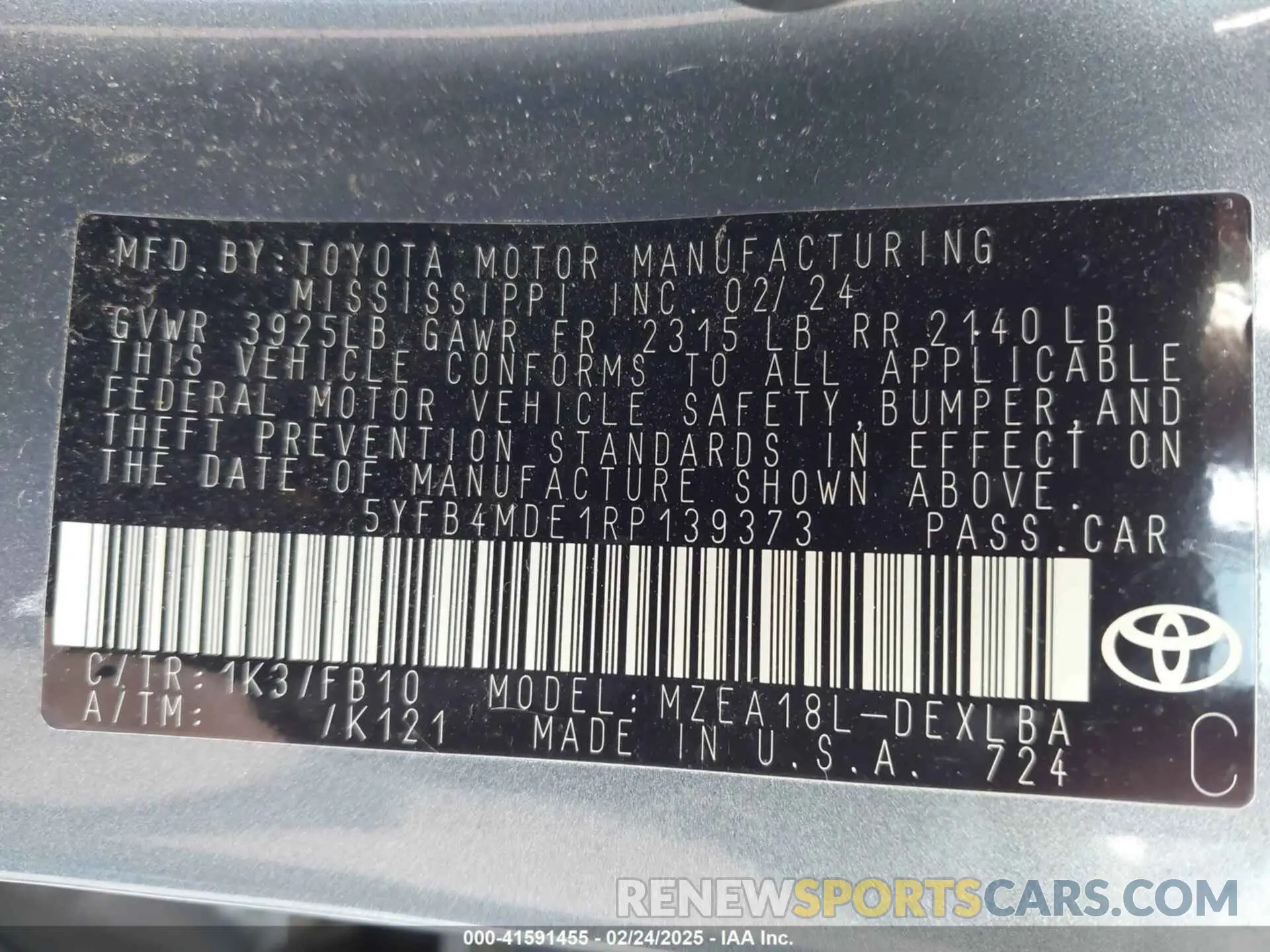 9 Photograph of a damaged car 5YFB4MDE1RP139373 TOYOTA COROLLA 2024