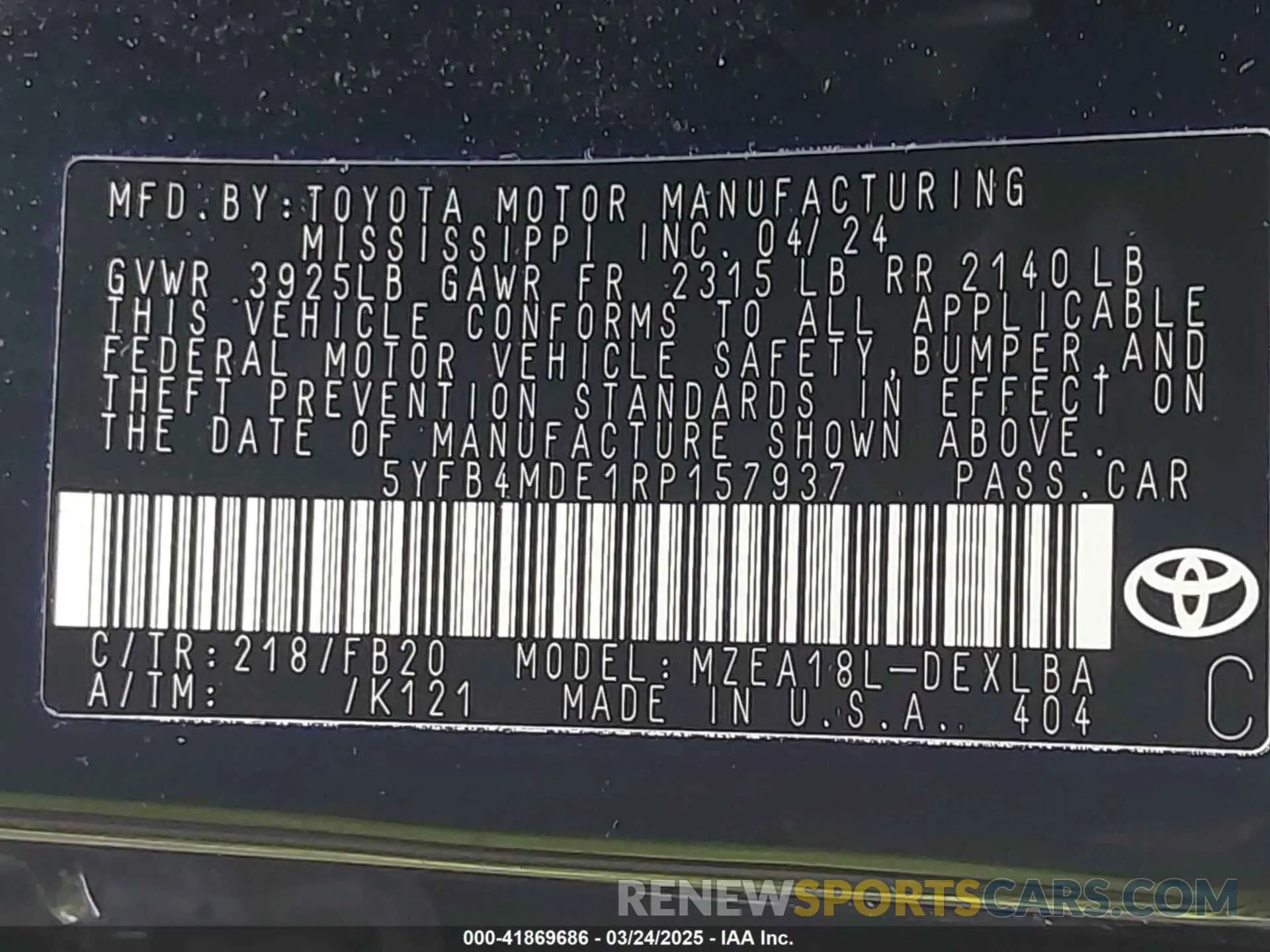 9 Фотография поврежденного автомобиля 5YFB4MDE1RP157937 TOYOTA COROLLA 2024
