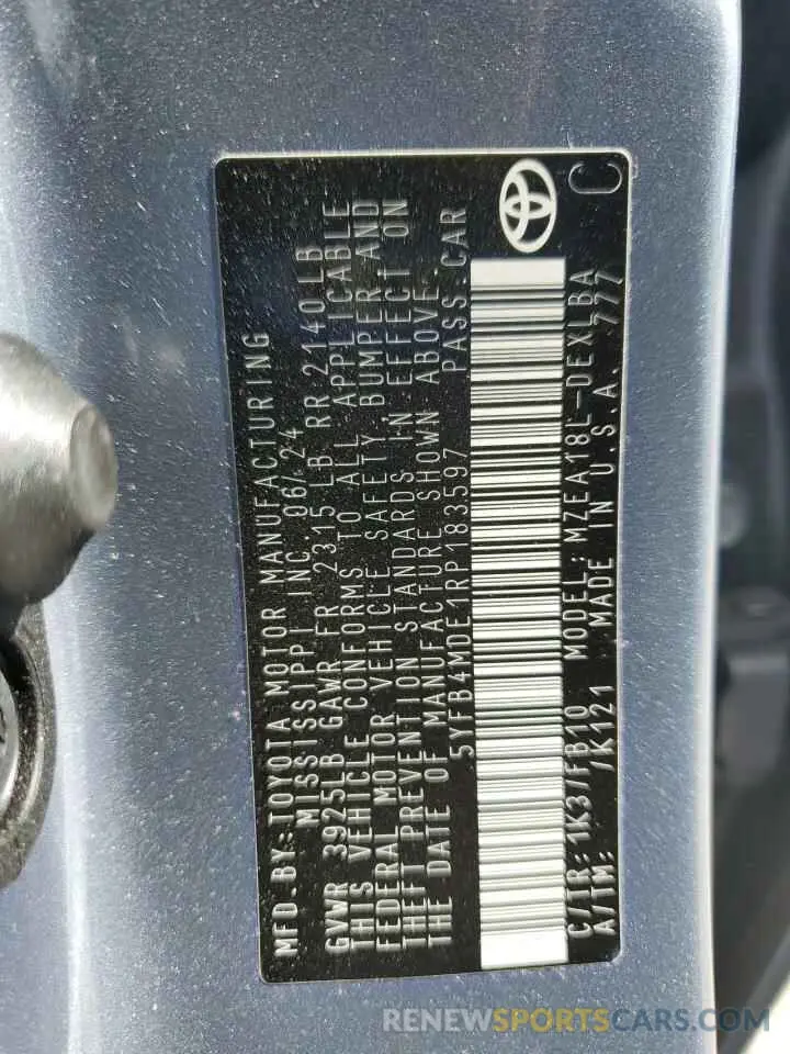 12 Photograph of a damaged car 5YFB4MDE1RP183597 TOYOTA COROLLA 2024