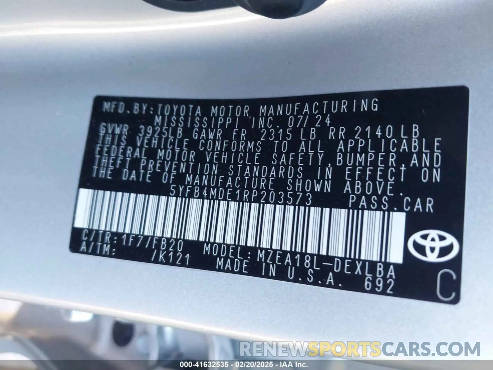 9 Фотография поврежденного автомобиля 5YFB4MDE1RP203573 TOYOTA COROLLA 2024