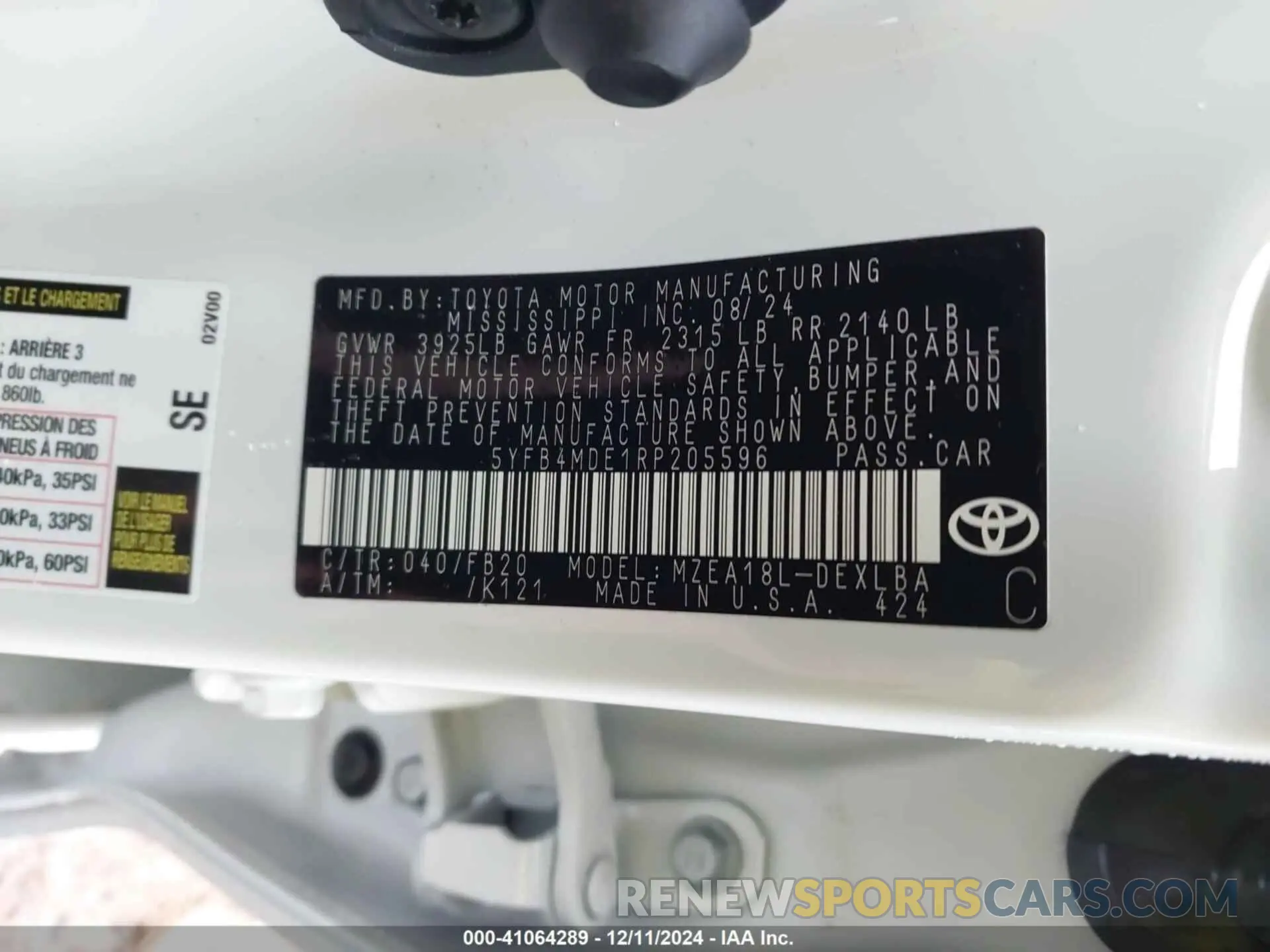 9 Фотография поврежденного автомобиля 5YFB4MDE1RP205596 TOYOTA COROLLA 2024