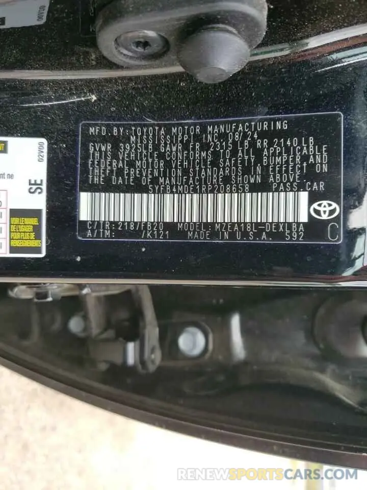 12 Фотография поврежденного автомобиля 5YFB4MDE1RP208658 TOYOTA COROLLA 2024