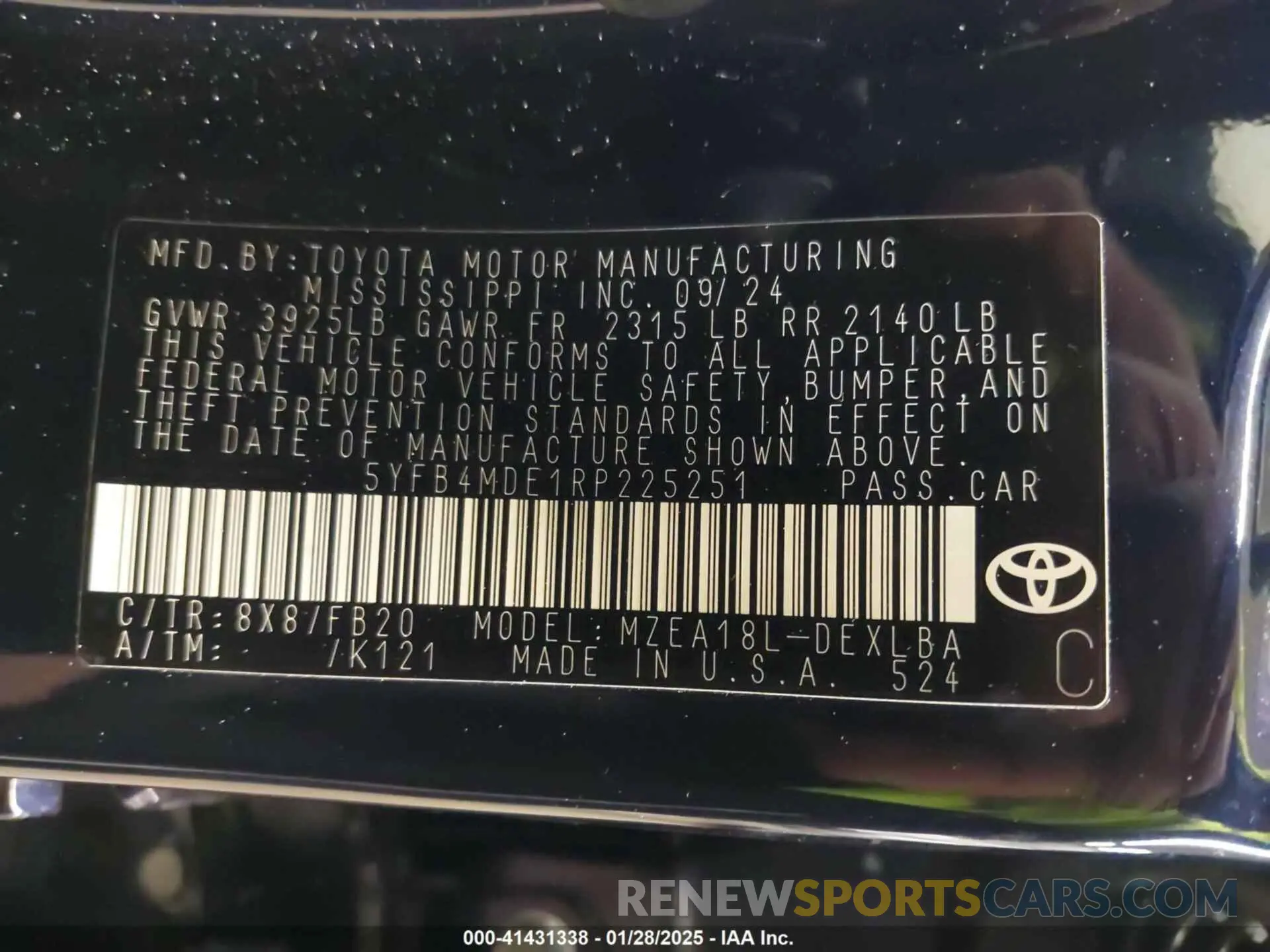 9 Фотография поврежденного автомобиля 5YFB4MDE1RP225251 TOYOTA COROLLA 2024