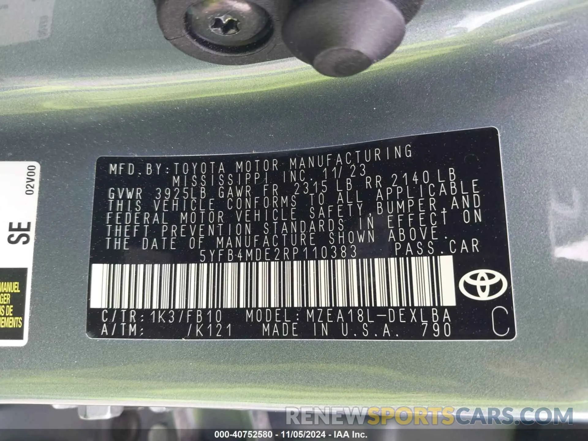 9 Photograph of a damaged car 5YFB4MDE2RP110383 TOYOTA COROLLA 2024