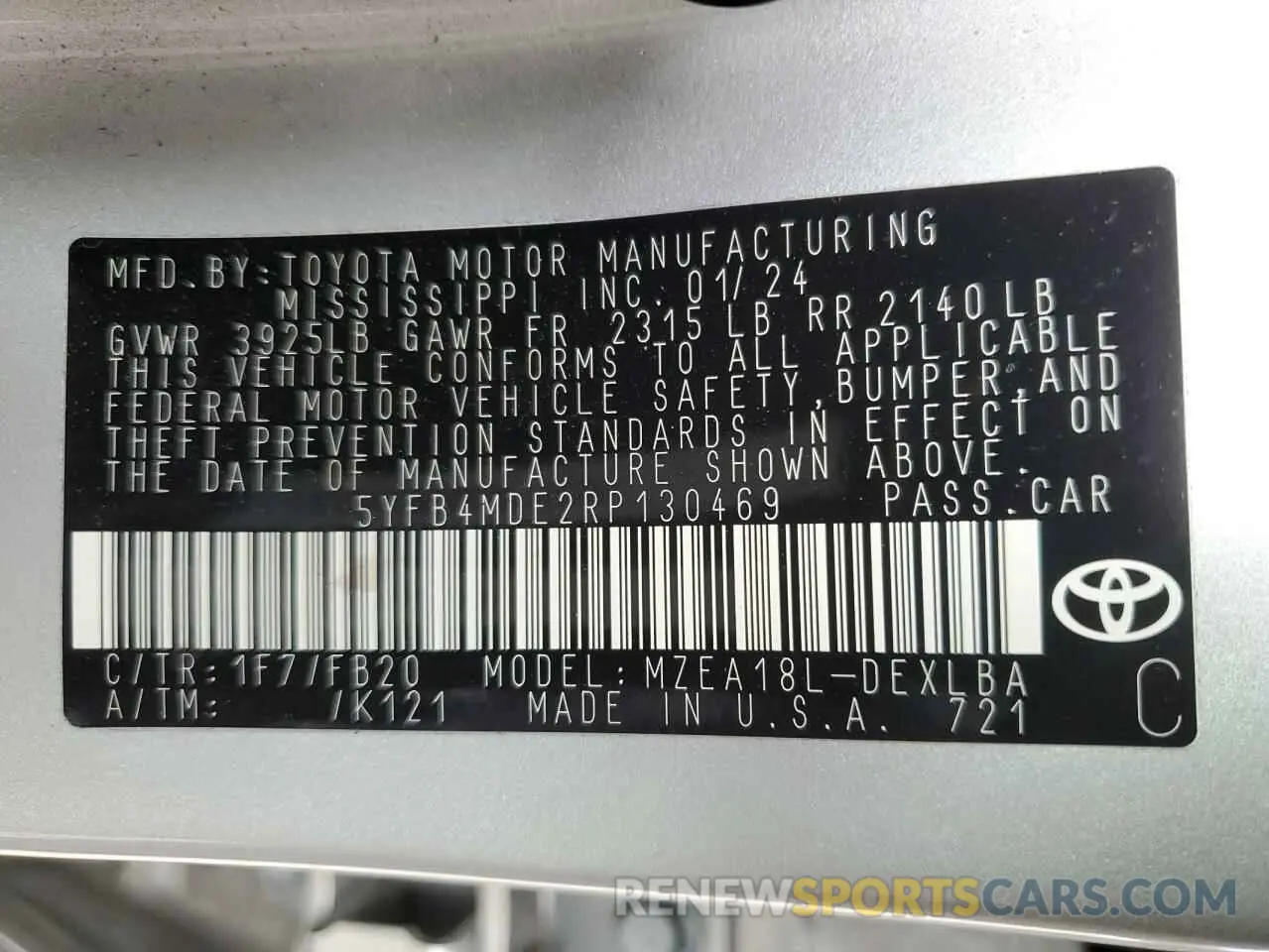 13 Фотография поврежденного автомобиля 5YFB4MDE2RP130469 TOYOTA COROLLA 2024