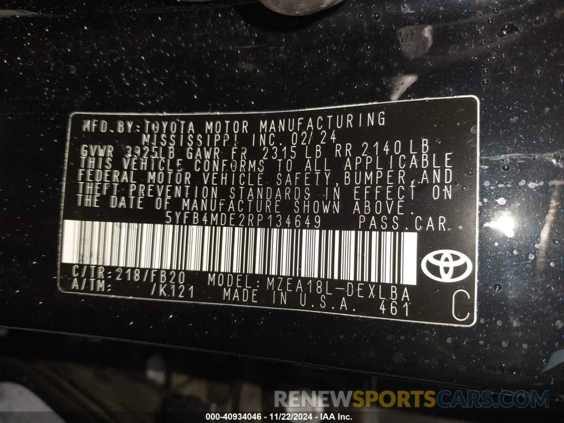9 Фотография поврежденного автомобиля 5YFB4MDE2RP134649 TOYOTA COROLLA 2024