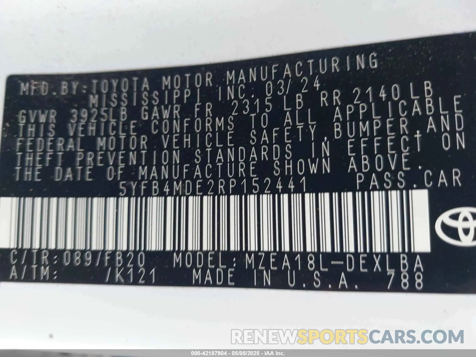 9 Фотография поврежденного автомобиля 5YFB4MDE2RP152441 TOYOTA COROLLA 2024