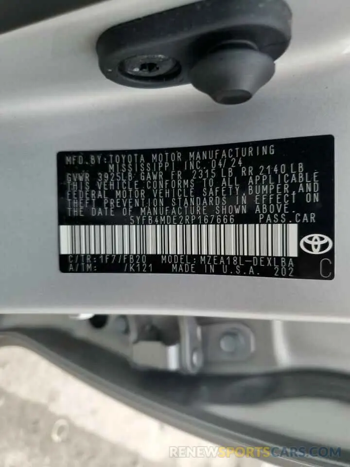 13 Фотография поврежденного автомобиля 5YFB4MDE2RP167666 TOYOTA COROLLA 2024