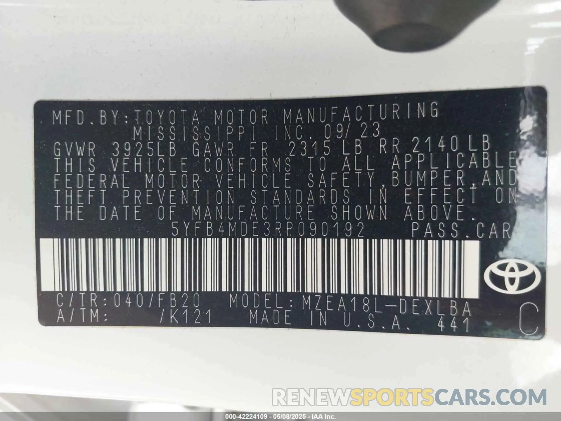 9 Photograph of a damaged car 5YFB4MDE3RP090192 TOYOTA COROLLA 2024