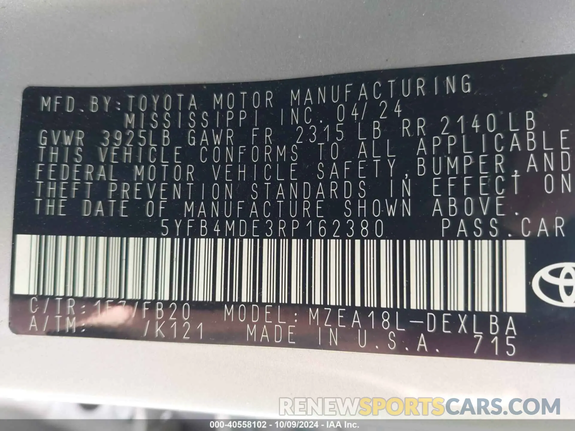 9 Photograph of a damaged car 5YFB4MDE3RP162380 TOYOTA COROLLA 2024