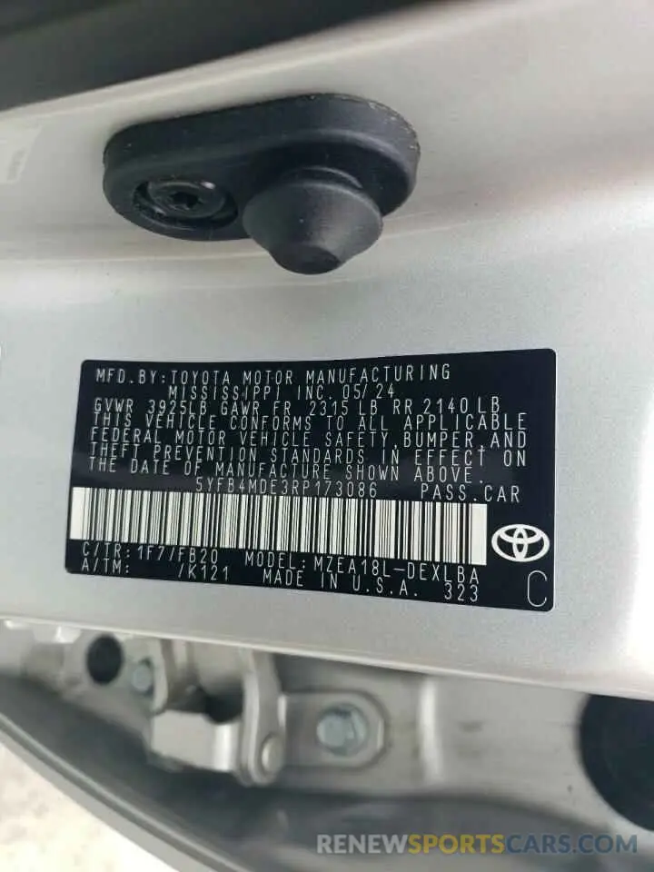 14 Photograph of a damaged car 5YFB4MDE3RP173086 TOYOTA COROLLA 2024