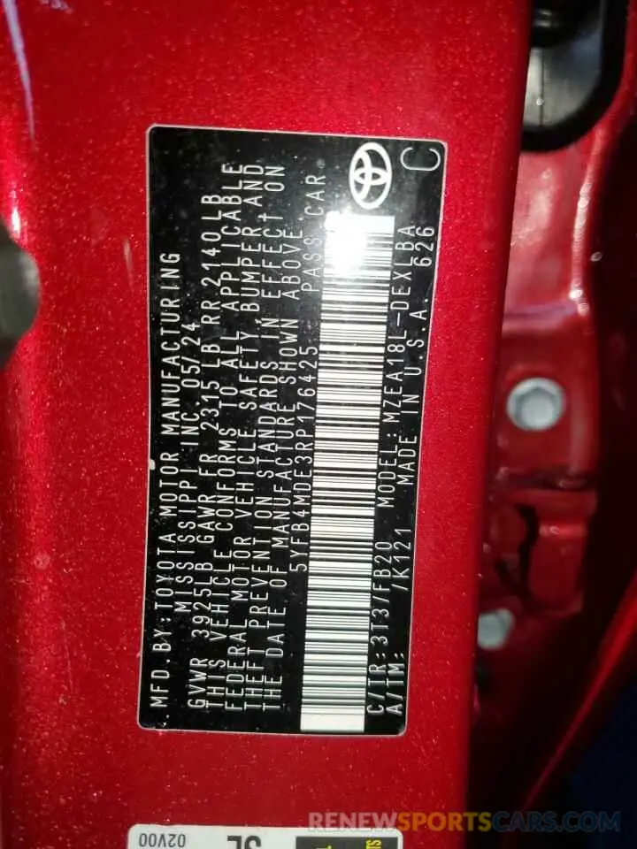 13 Фотография поврежденного автомобиля 5YFB4MDE3RP176425 TOYOTA COROLLA 2024