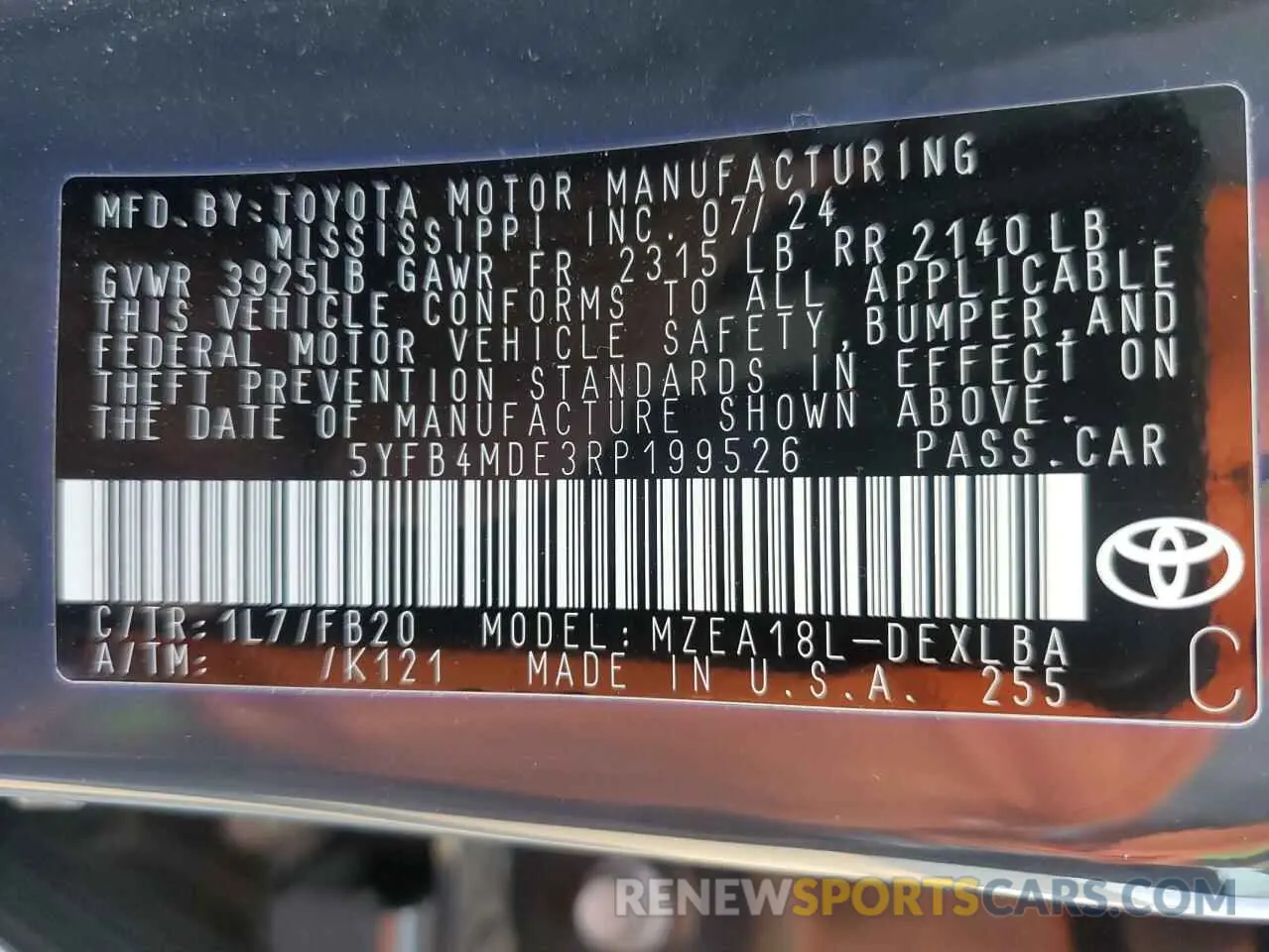 15 Фотография поврежденного автомобиля 5YFB4MDE3RP199526 TOYOTA COROLLA 2024