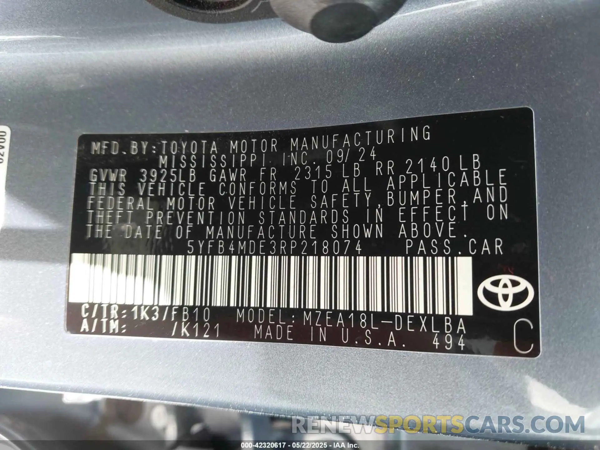 9 Photograph of a damaged car 5YFB4MDE3RP218074 TOYOTA COROLLA 2024