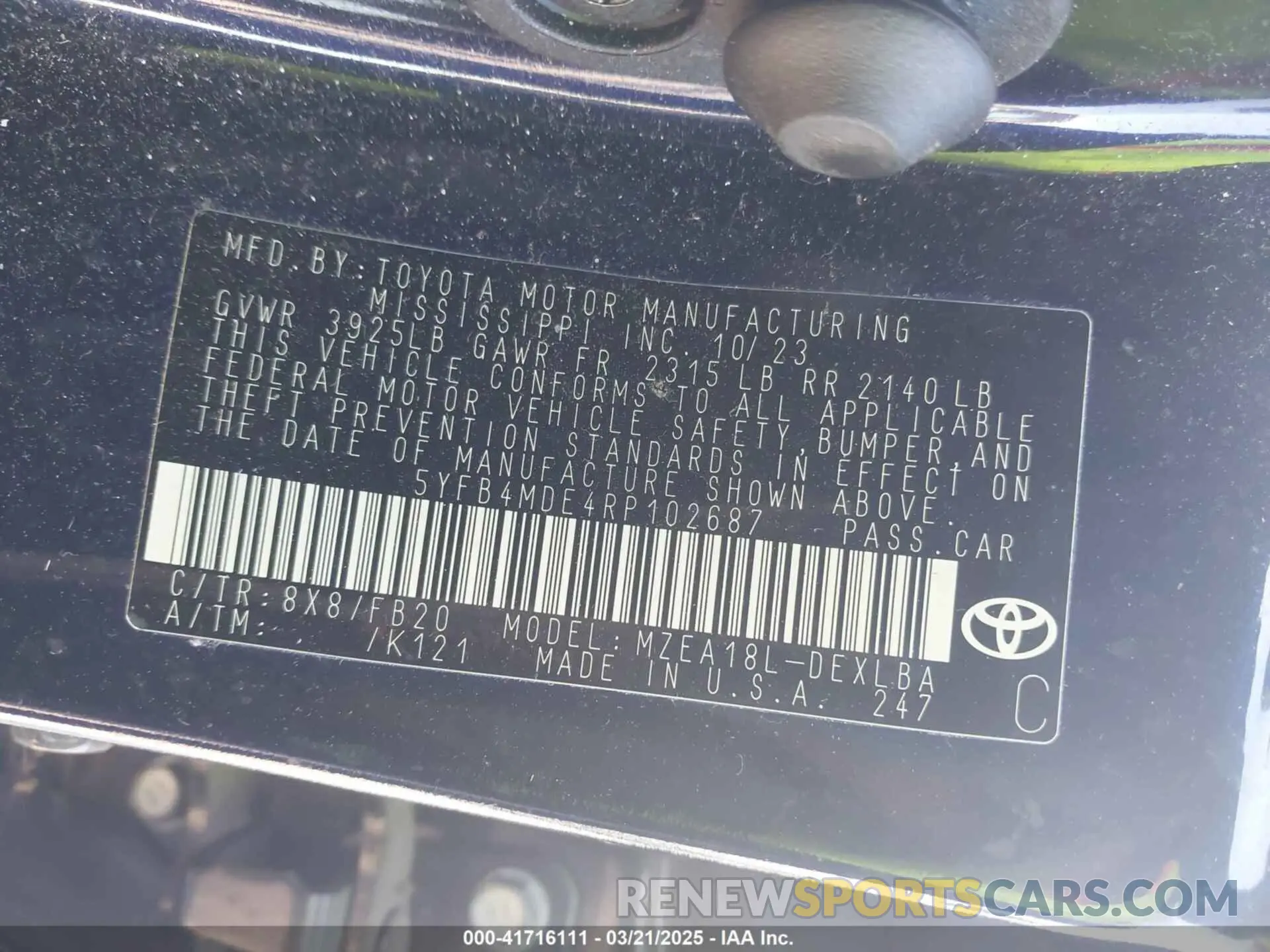 9 Photograph of a damaged car 5YFB4MDE4RP102687 TOYOTA COROLLA 2024