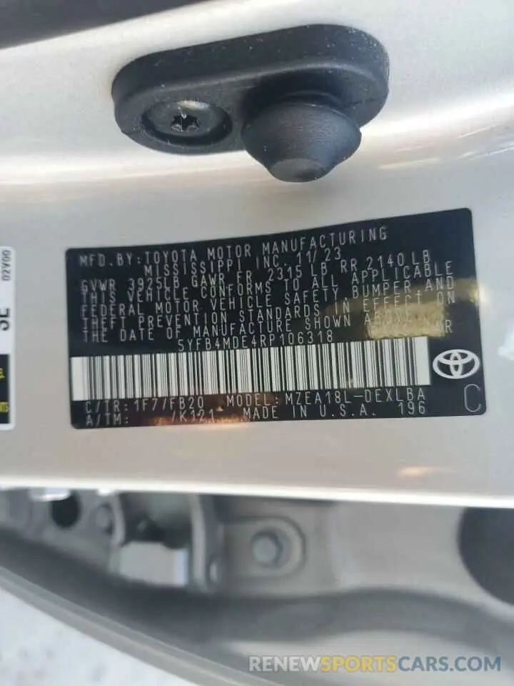 12 Photograph of a damaged car 5YFB4MDE4RP106318 TOYOTA COROLLA 2024