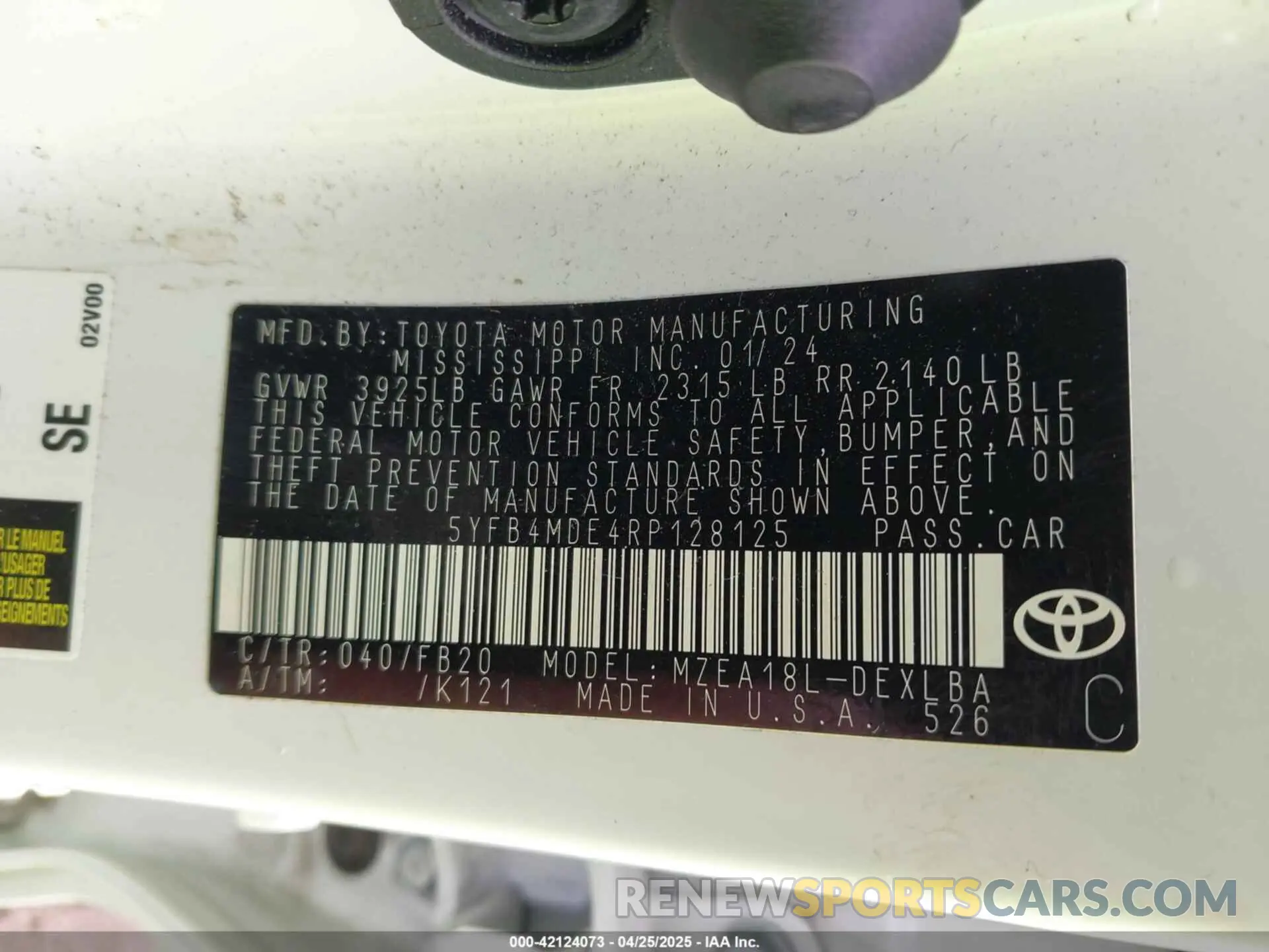 9 Photograph of a damaged car 5YFB4MDE4RP128125 TOYOTA COROLLA 2024