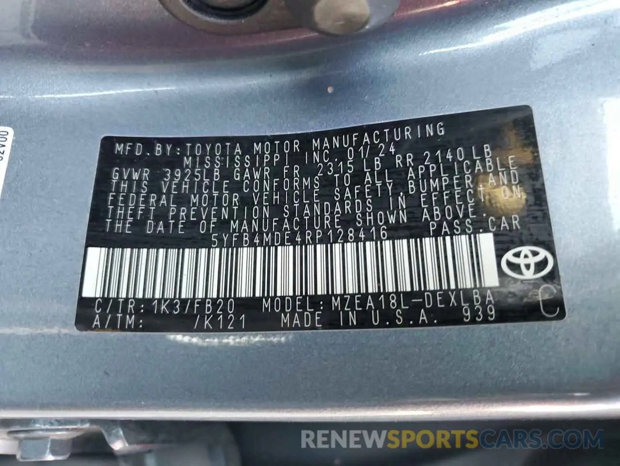 13 Photograph of a damaged car 5YFB4MDE4RP128416 TOYOTA COROLLA 2024