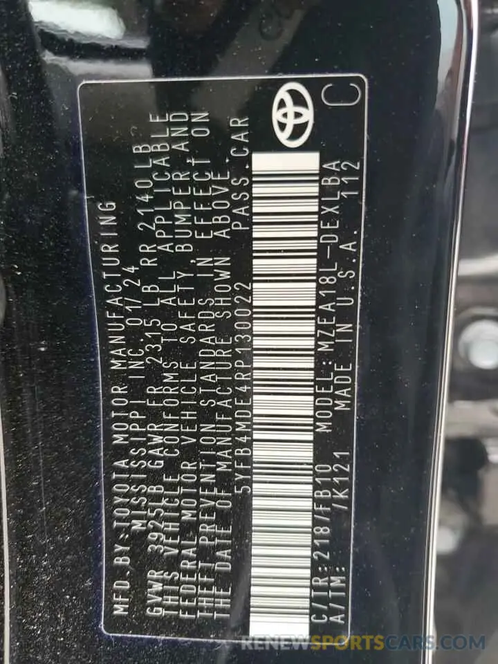 13 Фотография поврежденного автомобиля 5YFB4MDE4RP130022 TOYOTA COROLLA 2024