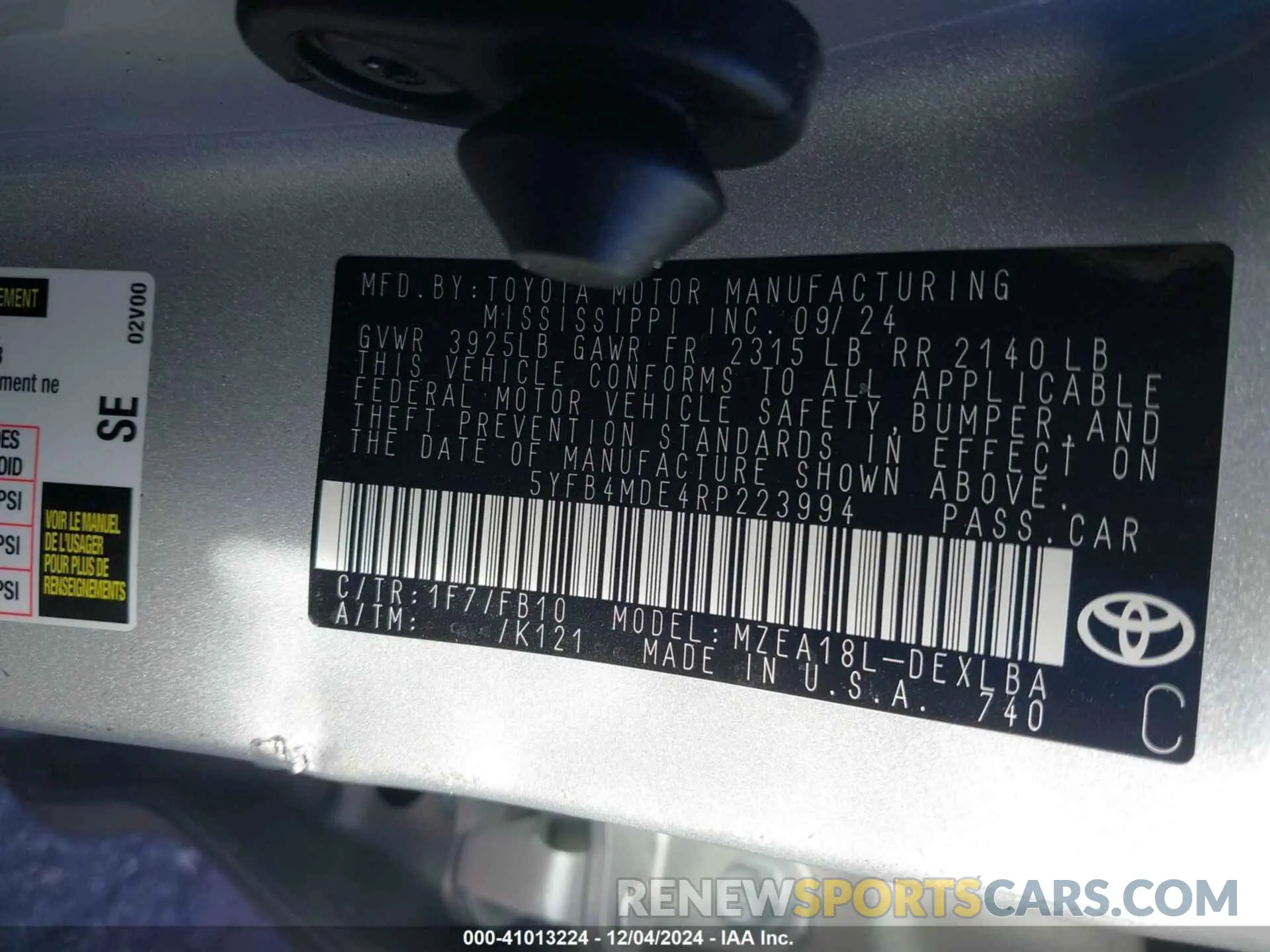 9 Фотография поврежденного автомобиля 5YFB4MDE4RP223994 TOYOTA COROLLA 2024