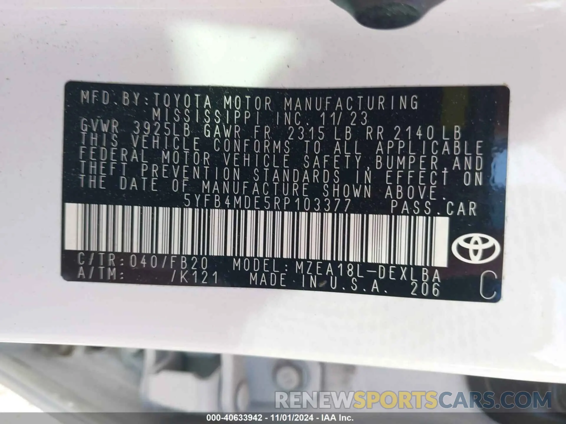 9 Photograph of a damaged car 5YFB4MDE5RP103377 TOYOTA COROLLA 2024