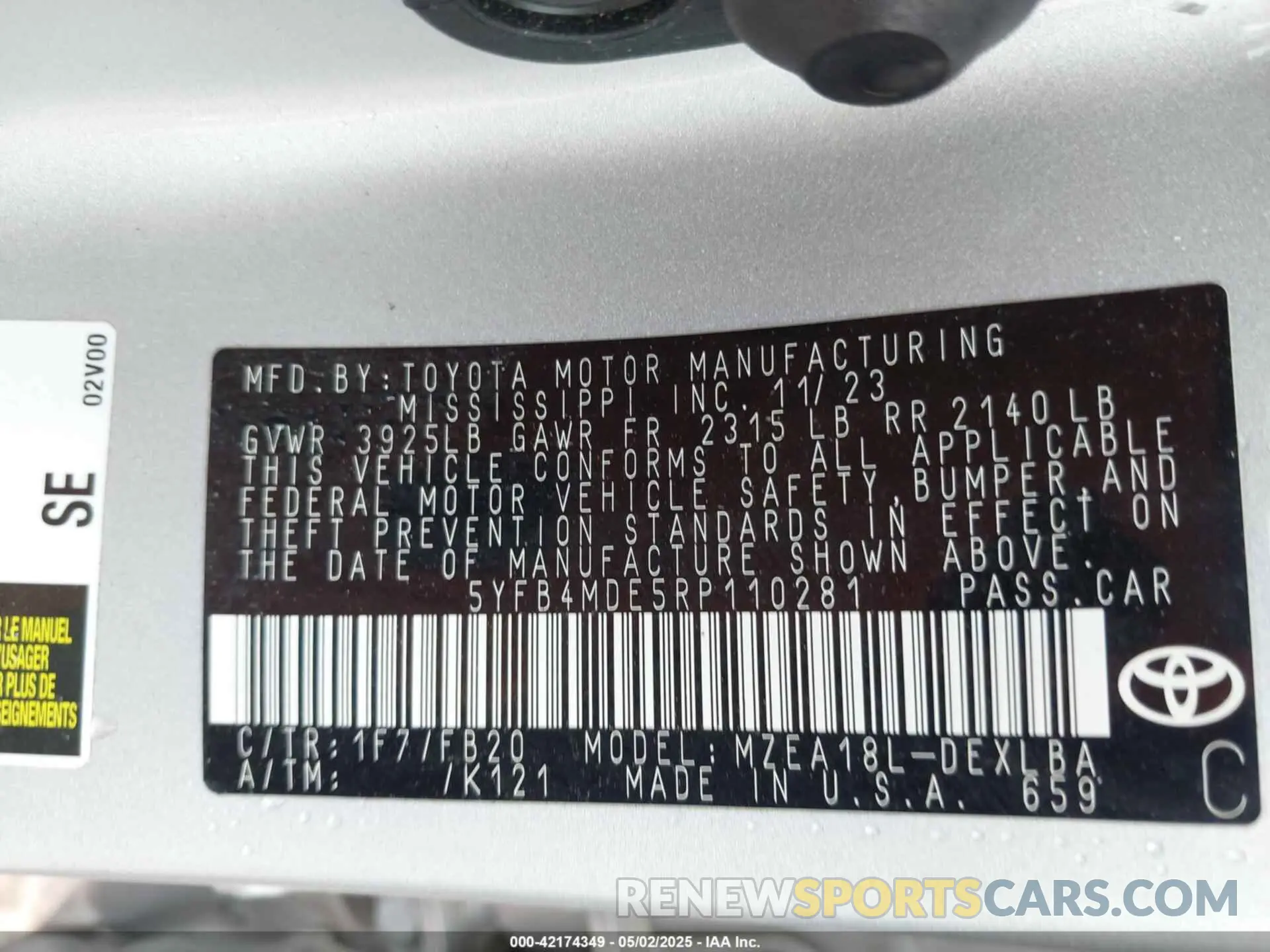 9 Photograph of a damaged car 5YFB4MDE5RP110281 TOYOTA COROLLA 2024