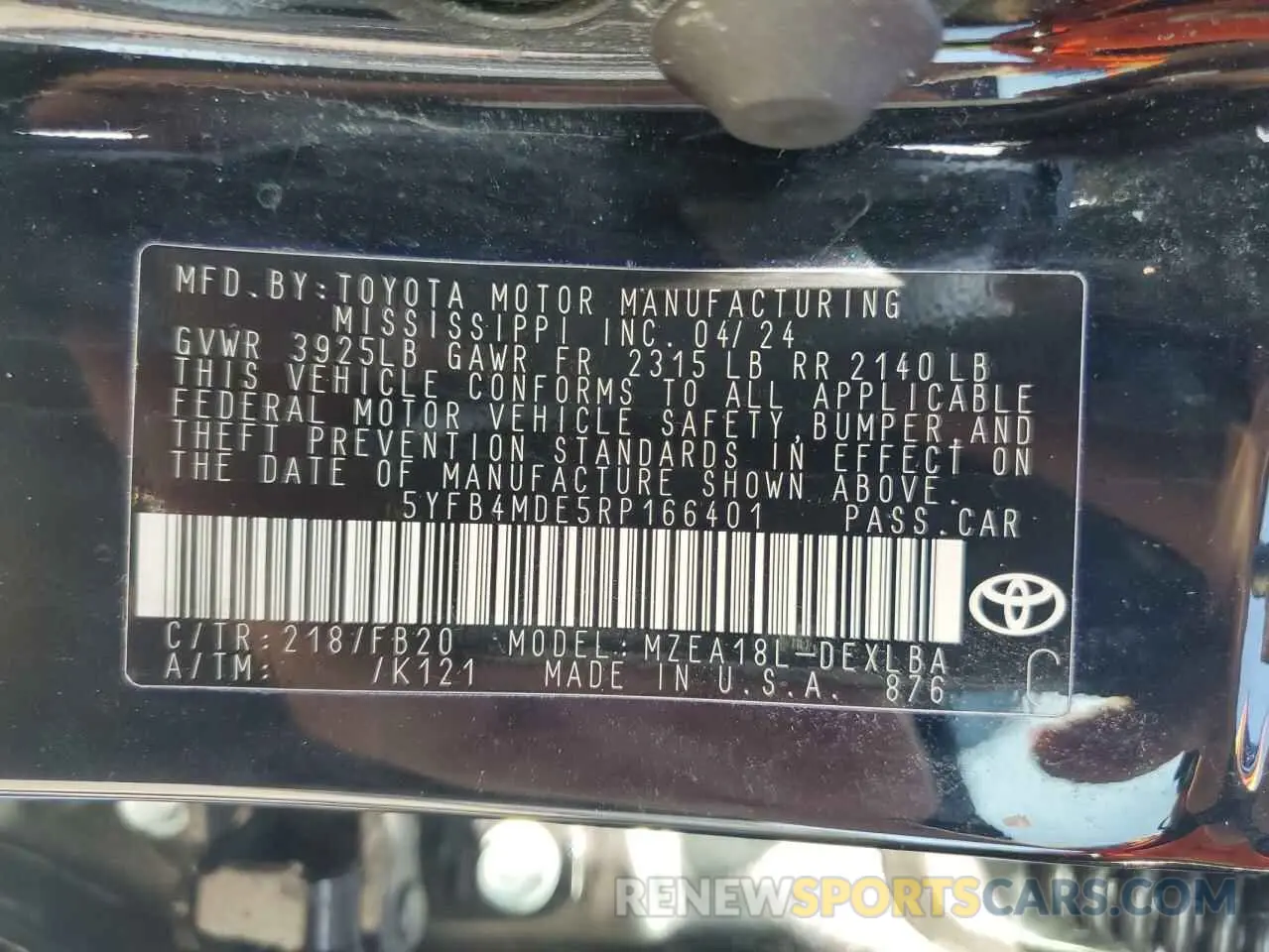 12 Фотография поврежденного автомобиля 5YFB4MDE5RP166401 TOYOTA COROLLA 2024