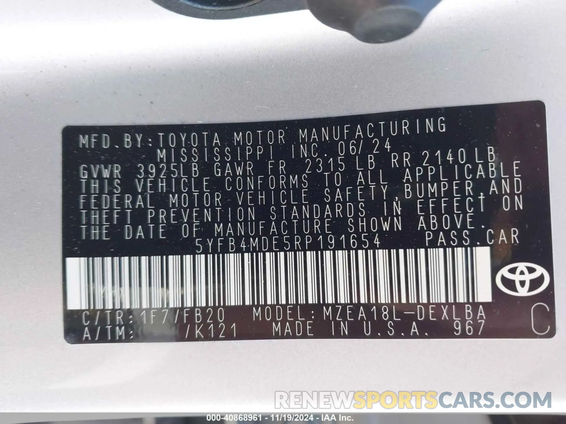 9 Фотография поврежденного автомобиля 5YFB4MDE5RP191654 TOYOTA COROLLA 2024