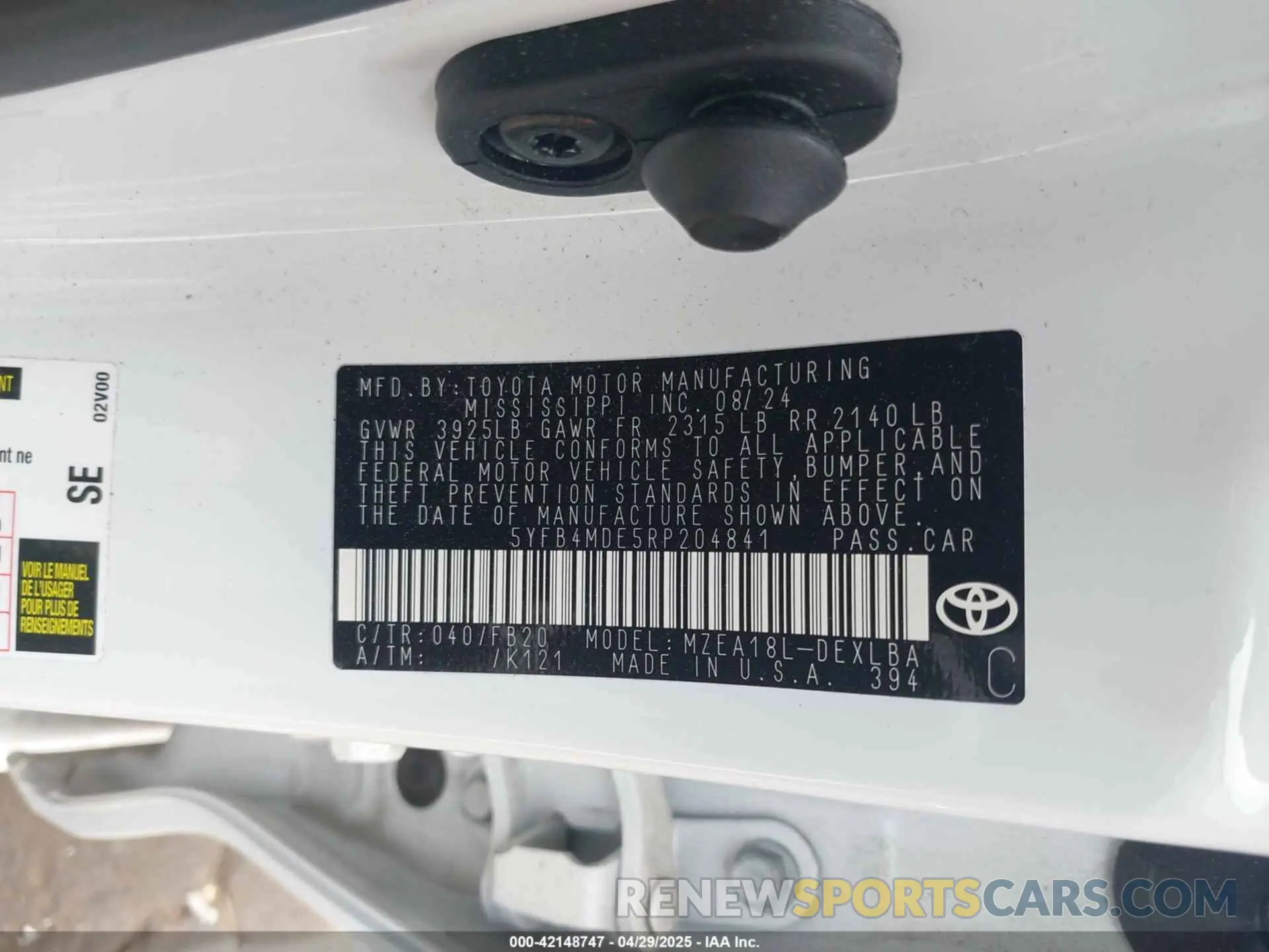 9 Фотография поврежденного автомобиля 5YFB4MDE5RP204841 TOYOTA COROLLA 2024