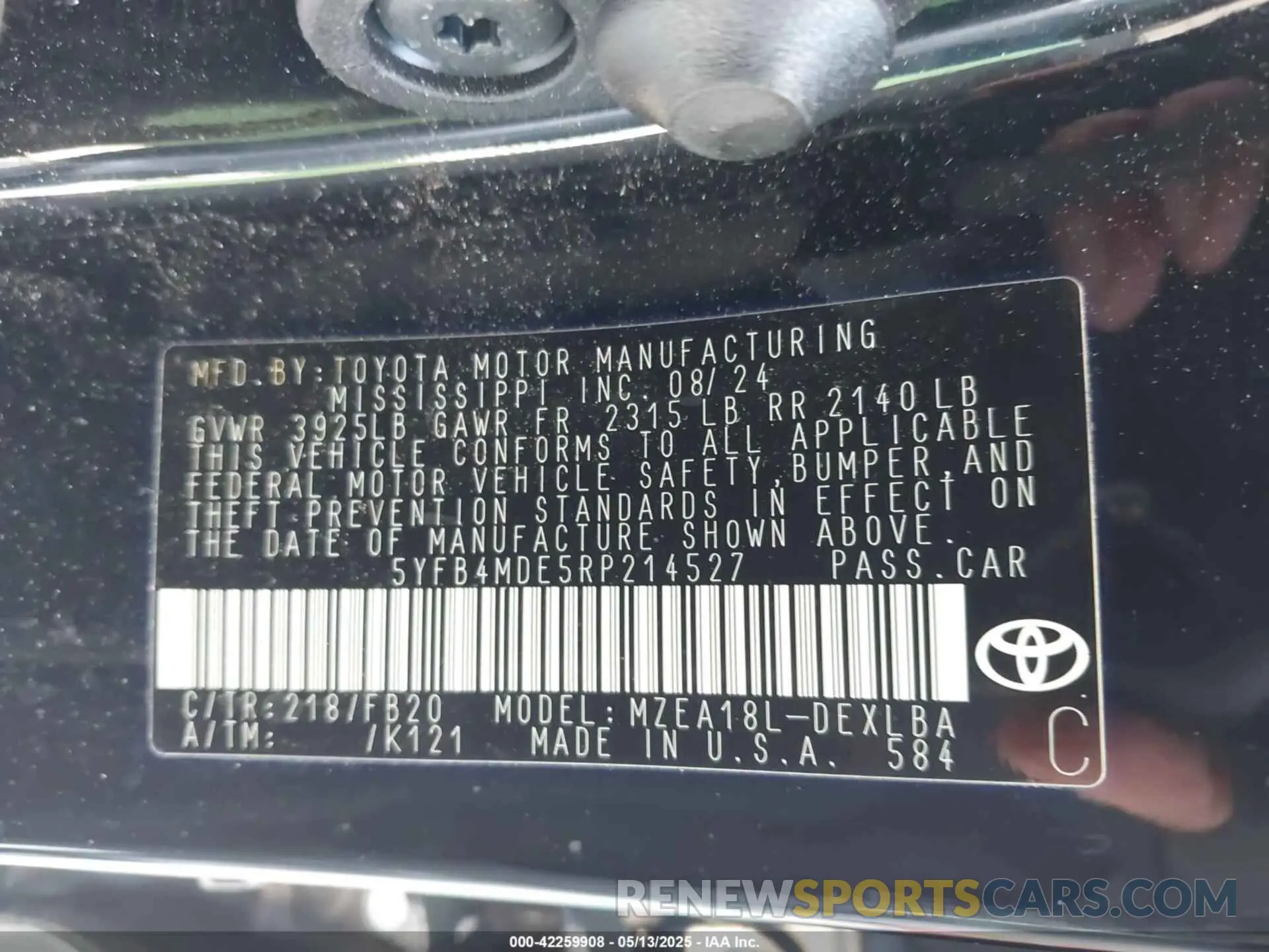 9 Фотография поврежденного автомобиля 5YFB4MDE5RP214527 TOYOTA COROLLA 2024
