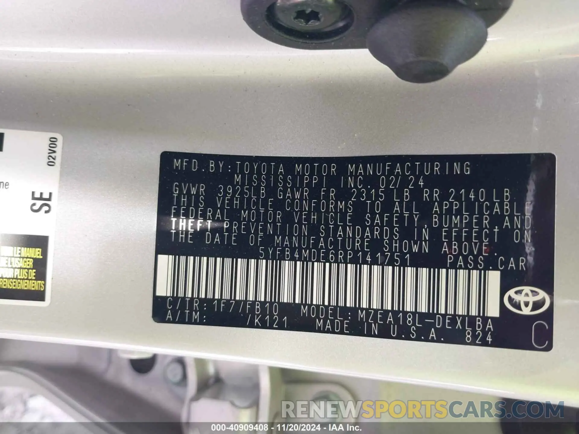 9 Фотография поврежденного автомобиля 5YFB4MDE6RP141751 TOYOTA COROLLA 2024