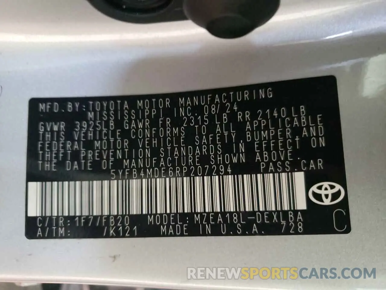 12 Фотография поврежденного автомобиля 5YFB4MDE6RP207294 TOYOTA COROLLA 2024