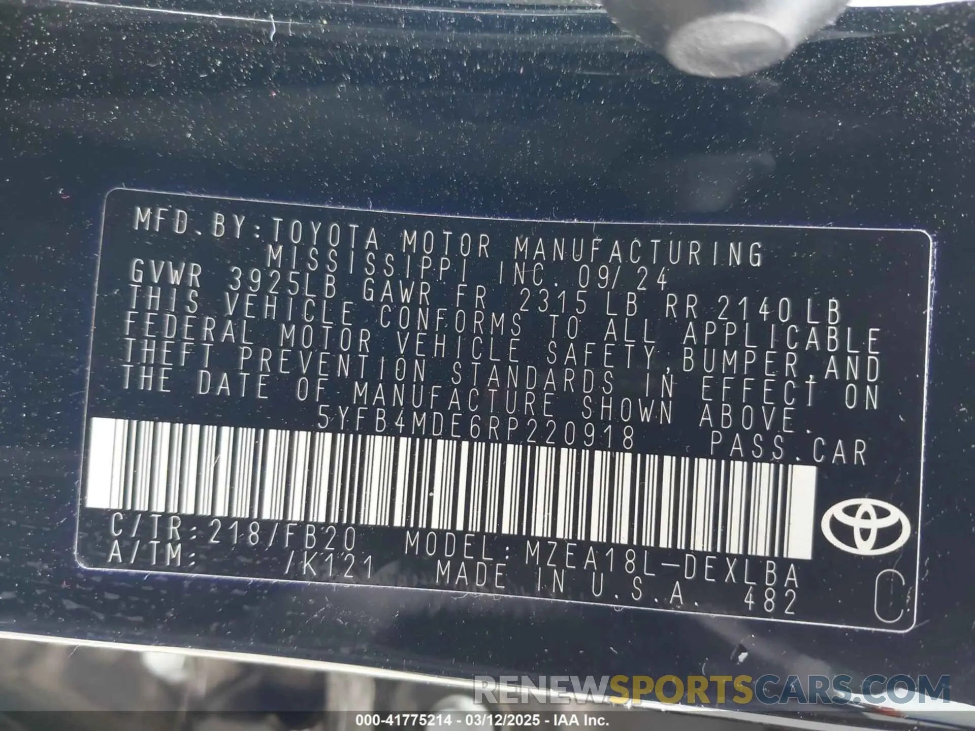 9 Фотография поврежденного автомобиля 5YFB4MDE6RP220918 TOYOTA COROLLA 2024