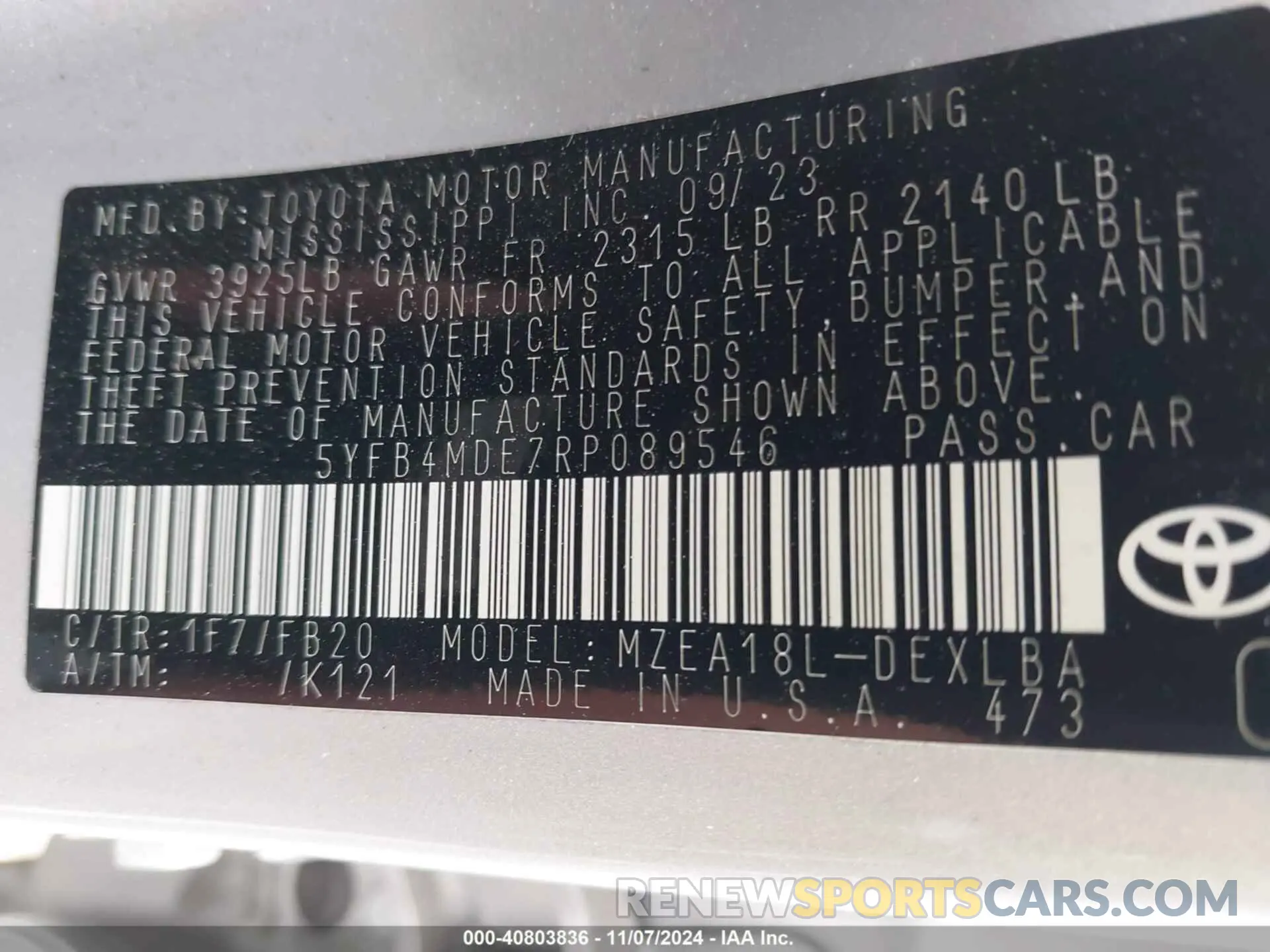 9 Photograph of a damaged car 5YFB4MDE7RP089546 TOYOTA COROLLA 2024