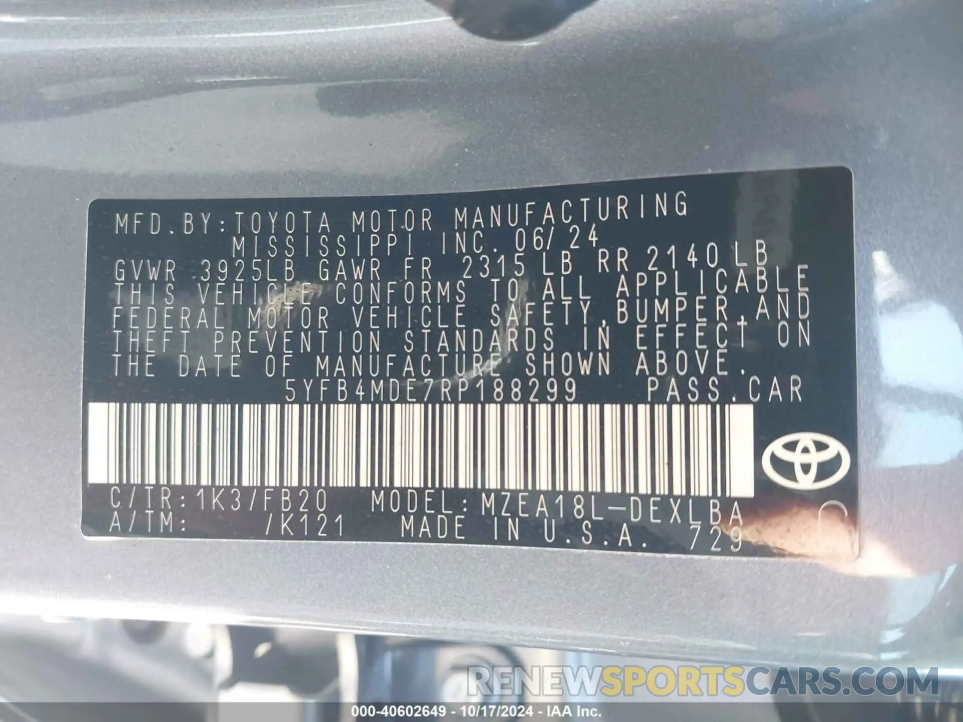 9 Фотография поврежденного автомобиля 5YFB4MDE7RP188299 TOYOTA COROLLA 2024