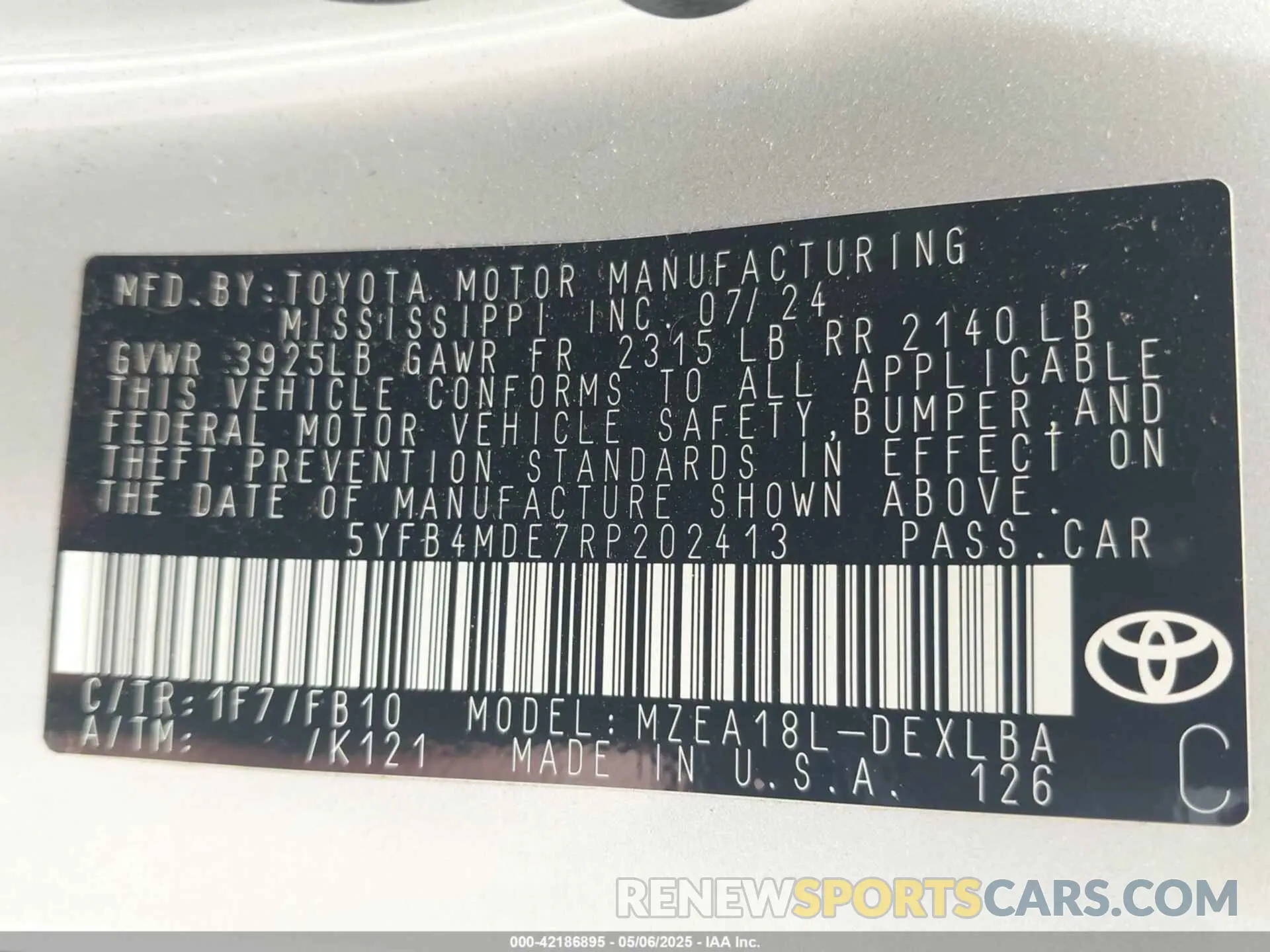 9 Фотография поврежденного автомобиля 5YFB4MDE7RP202413 TOYOTA COROLLA 2024