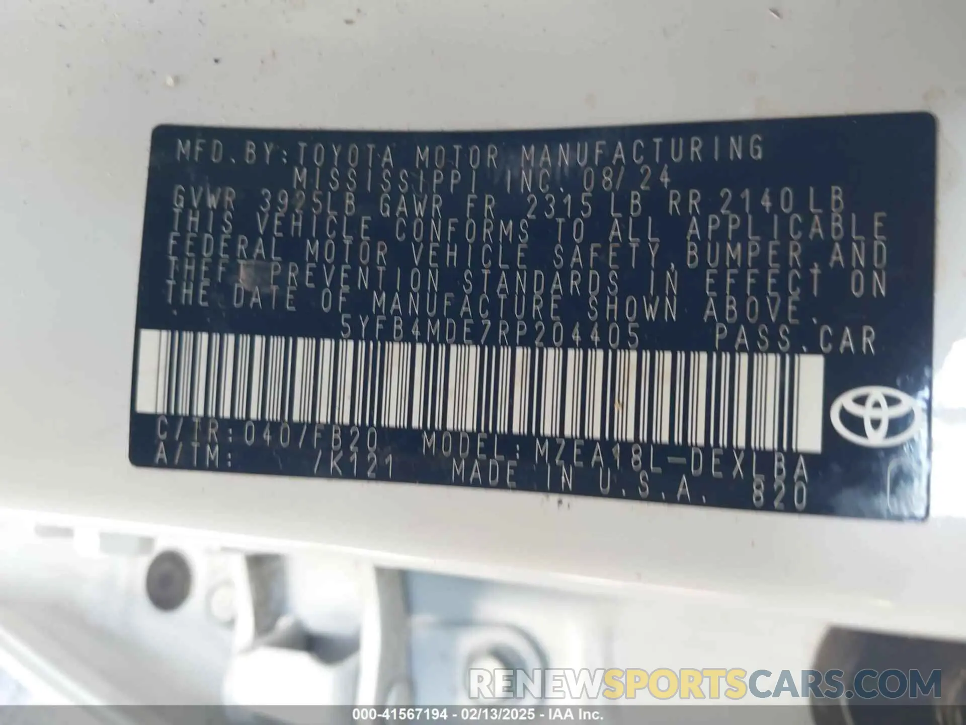 9 Фотография поврежденного автомобиля 5YFB4MDE7RP204405 TOYOTA COROLLA 2024