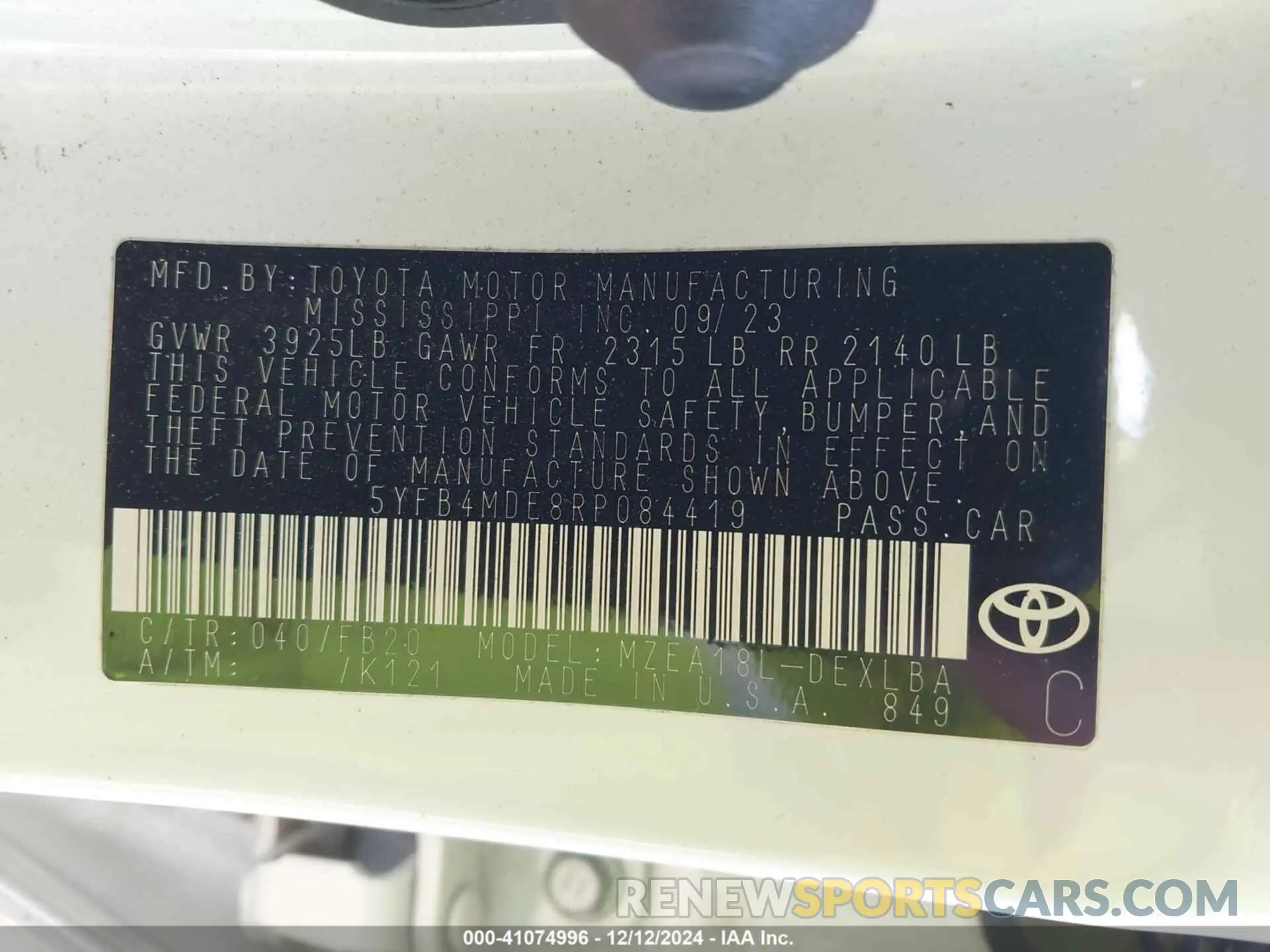 9 Photograph of a damaged car 5YFB4MDE8RP084419 TOYOTA COROLLA 2024