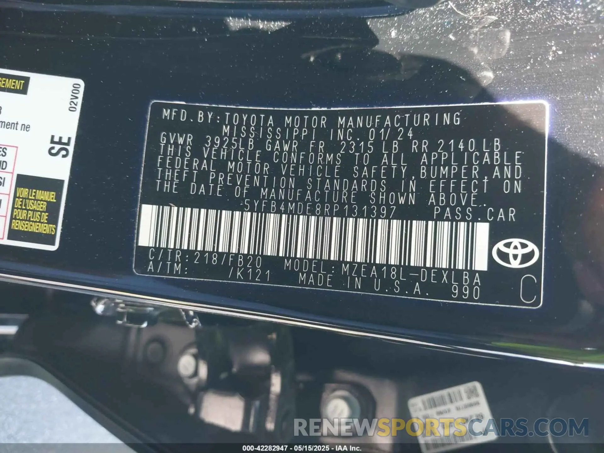 9 Photograph of a damaged car 5YFB4MDE8RP131397 TOYOTA COROLLA 2024