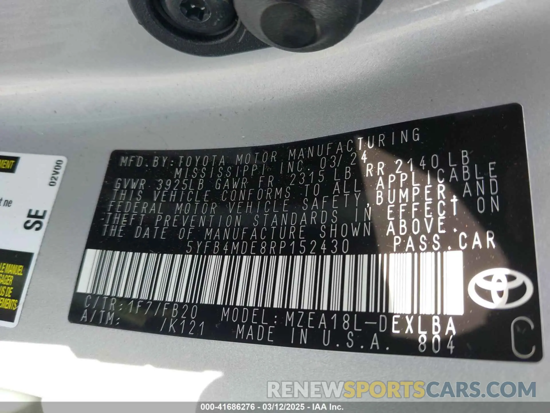 9 Photograph of a damaged car 5YFB4MDE8RP152430 TOYOTA COROLLA 2024