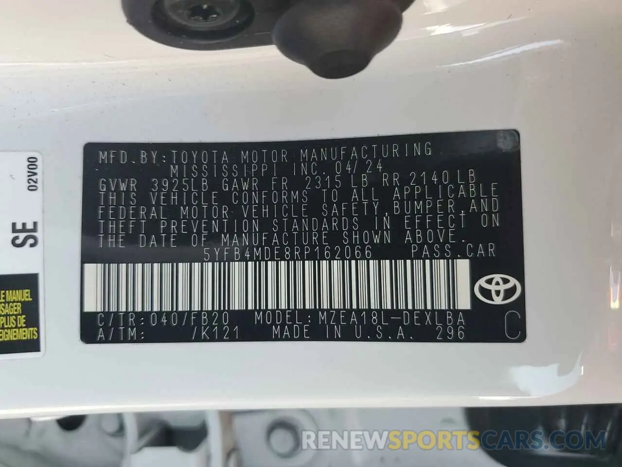 13 Photograph of a damaged car 5YFB4MDE8RP162066 TOYOTA COROLLA 2024