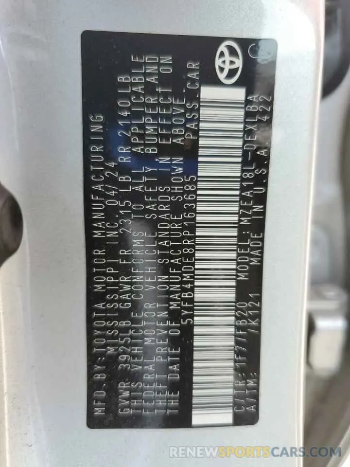 12 Фотография поврежденного автомобиля 5YFB4MDE8RP163685 TOYOTA COROLLA 2024
