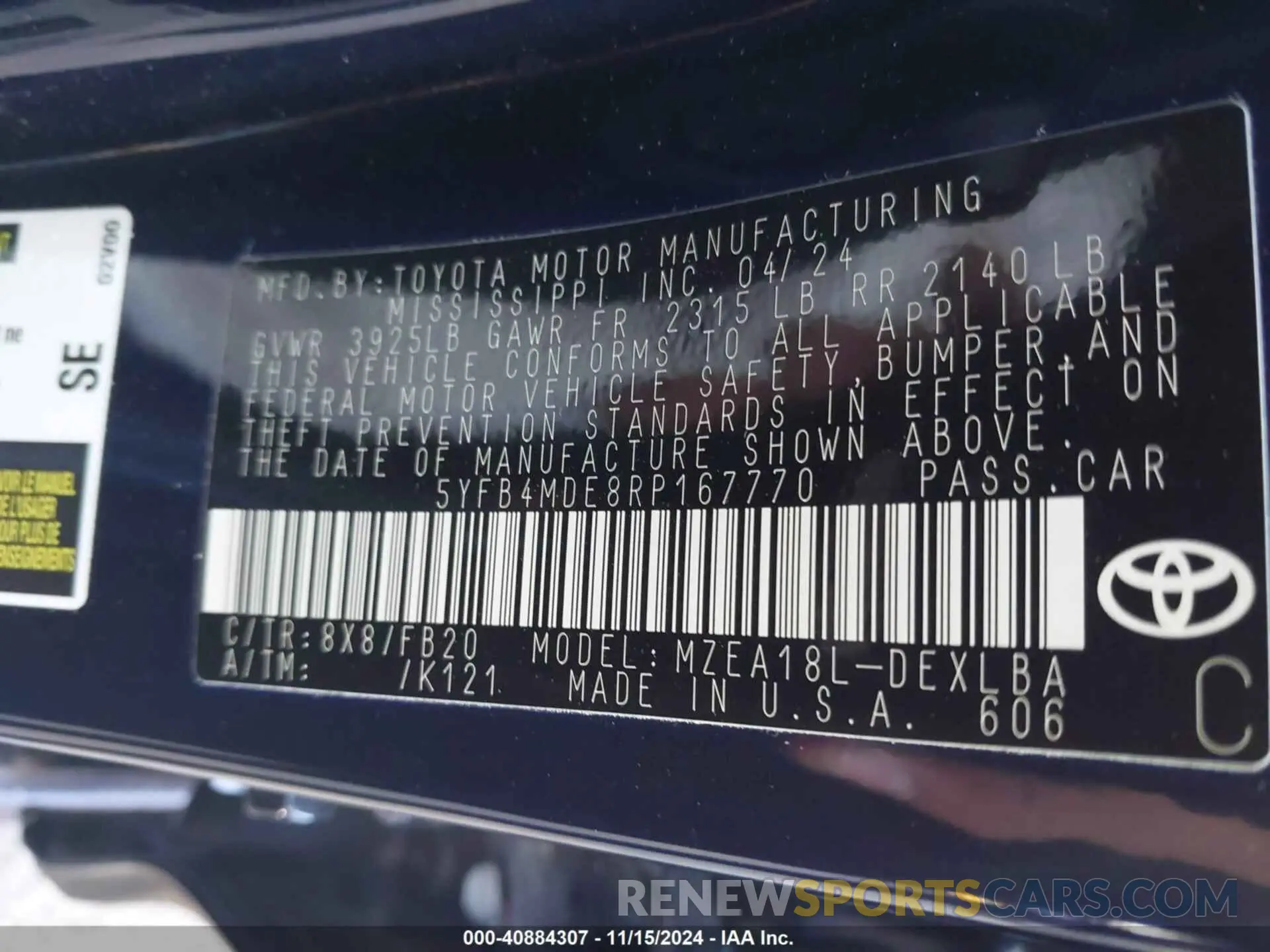 9 Photograph of a damaged car 5YFB4MDE8RP167770 TOYOTA COROLLA 2024