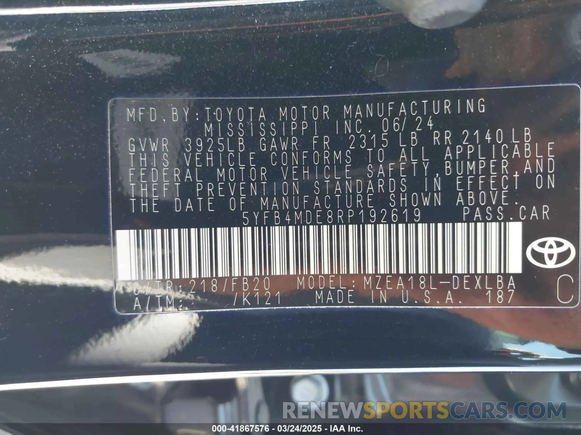 9 Photograph of a damaged car 5YFB4MDE8RP192619 TOYOTA COROLLA 2024