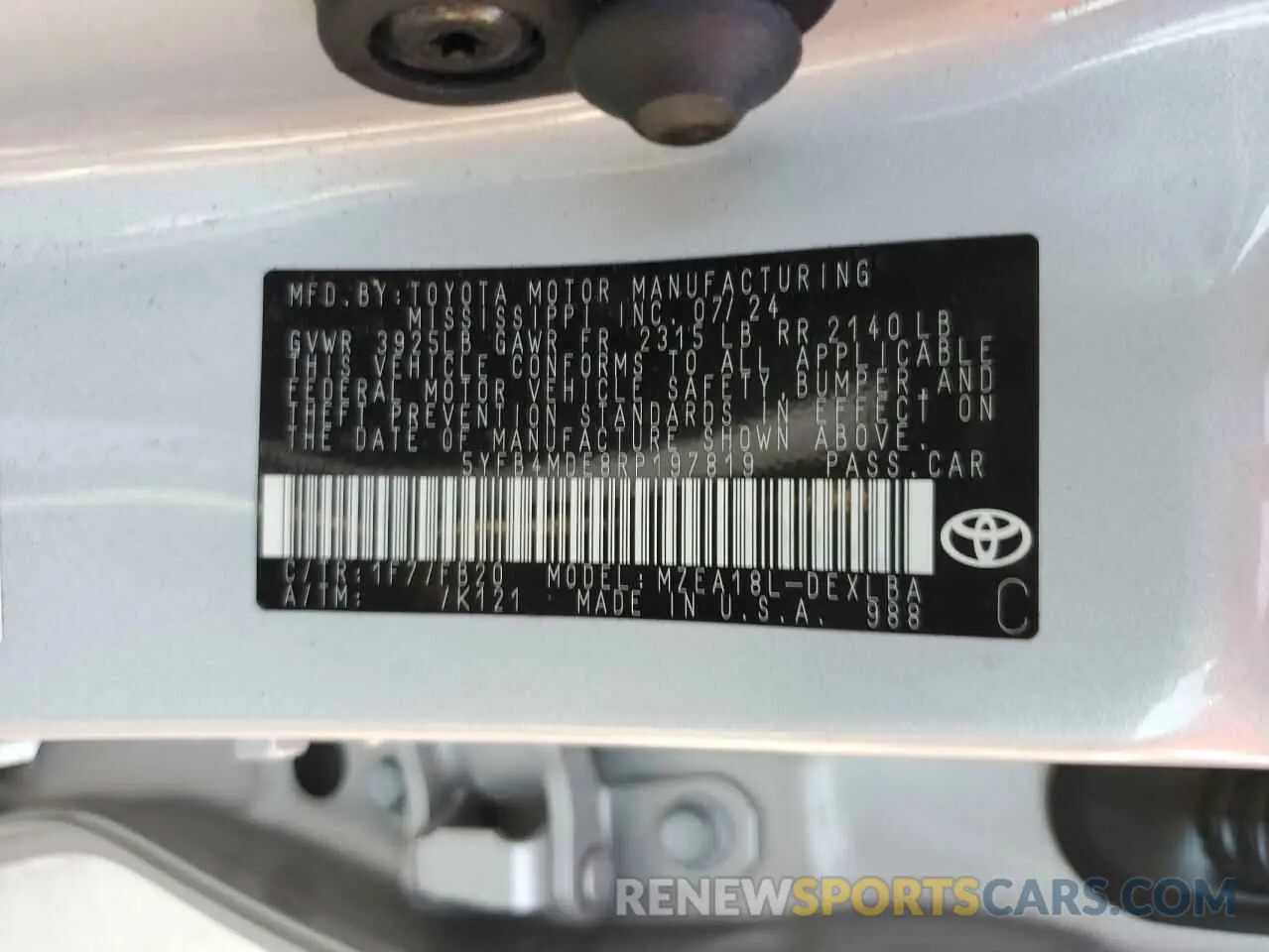 13 Photograph of a damaged car 5YFB4MDE8RP197819 TOYOTA COROLLA 2024