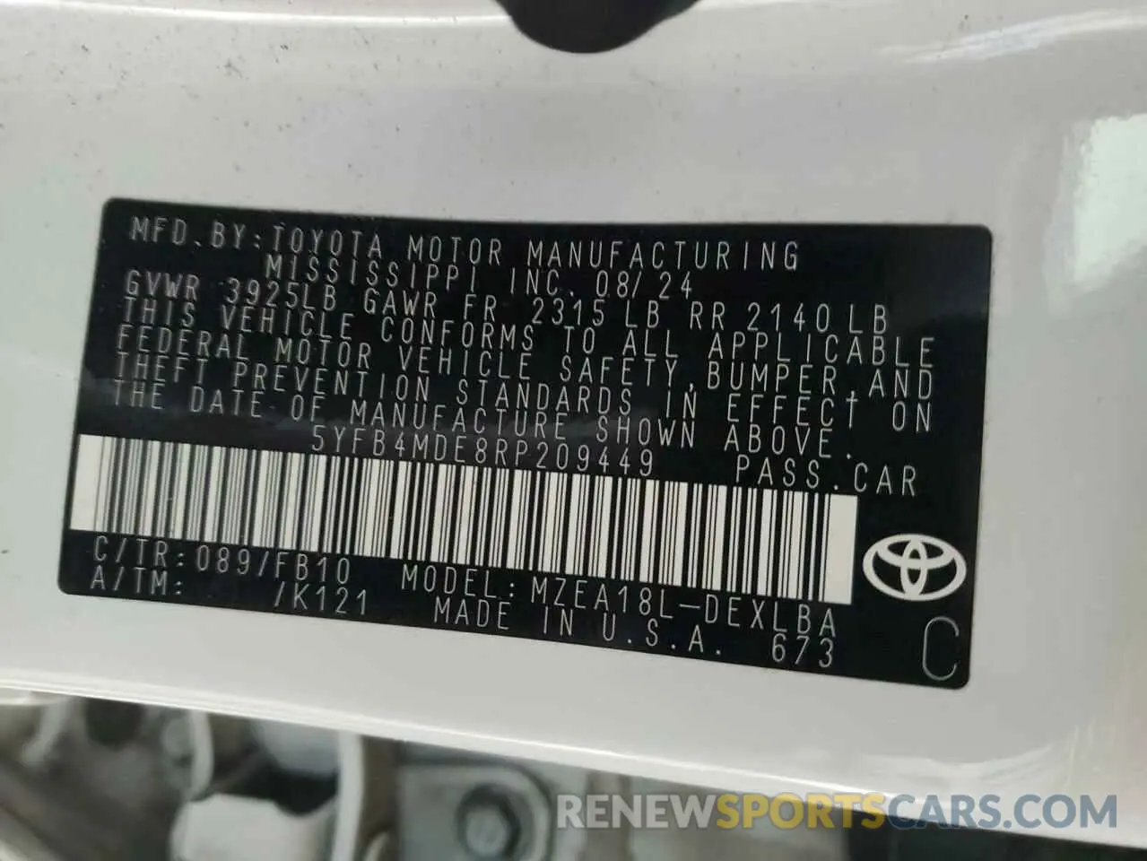 15 Photograph of a damaged car 5YFB4MDE8RP209449 TOYOTA COROLLA 2024